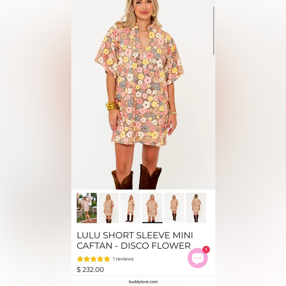 LULU SHORT SLEEVE MINI CAFTAN - DISCO FLOWER